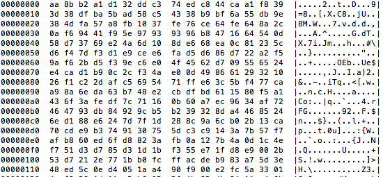 Hex dump of encrypted database